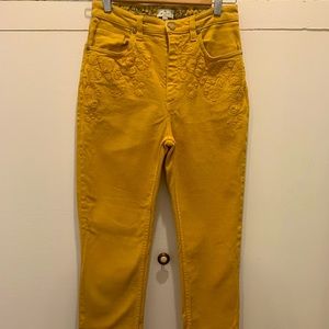 Etro embroidered high rise jeans. Sunflower yellow. Made in Italy.